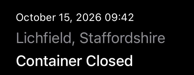 Lichfield, Staffordshire: Container Closed